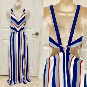 Blue Red White Stripe Cutout Maxi Dress